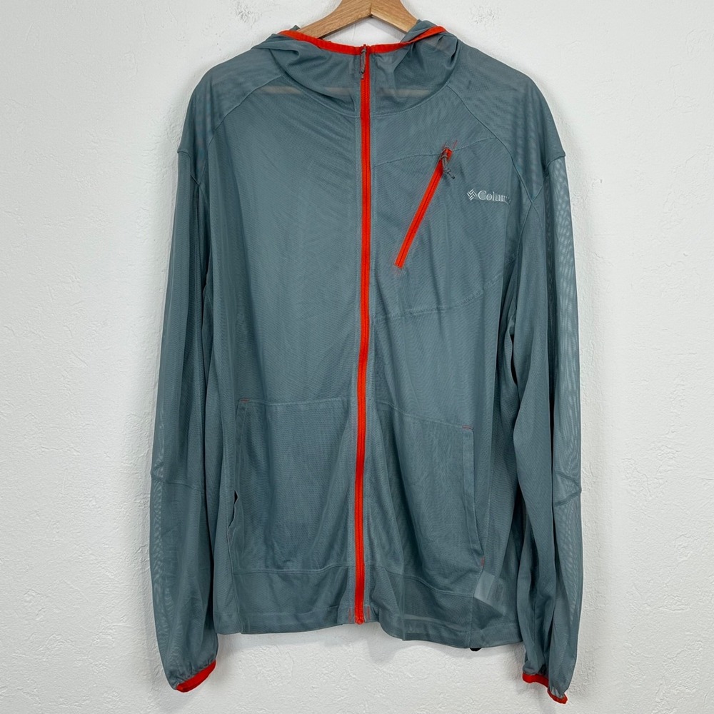 Columbia Mens Mesh Insect Blocker Jacket Size XL Gray Hooded Full Zip Hiking